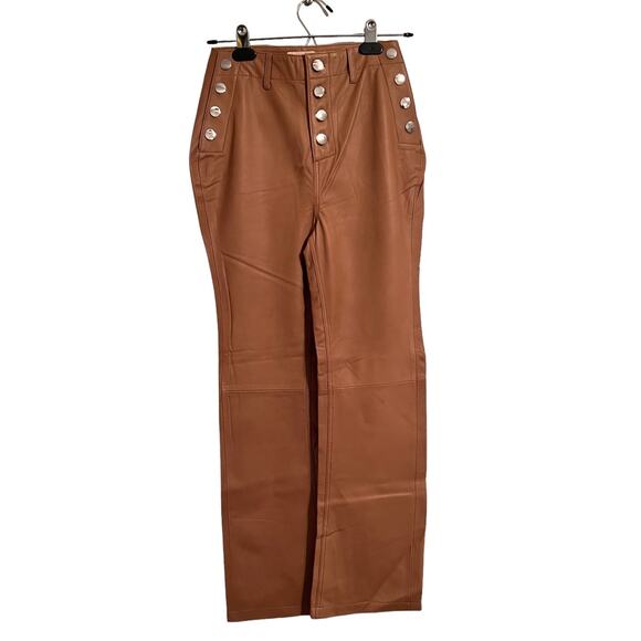 Revolve Leather Pants Camila Coelho Button Crop Camel Size M New Retail $358 - Picture 3 of 8